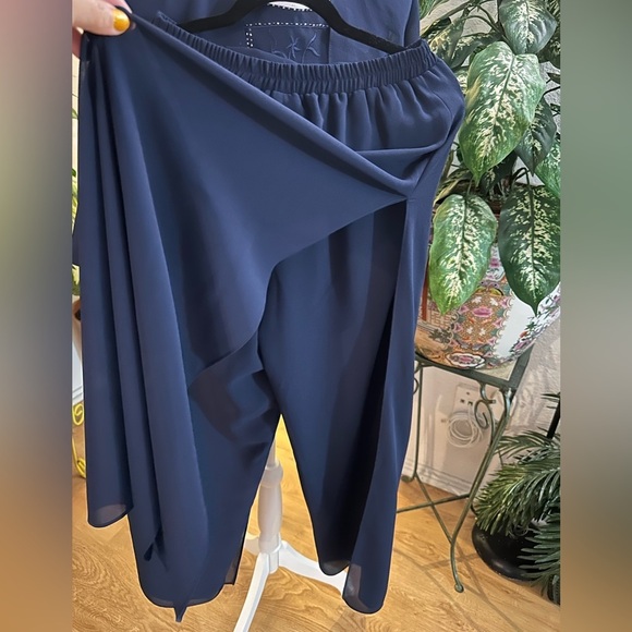 R & M Richards 3pcs navy blue beaded formal blouse/pants suit site 6/petite - Picture 6 of 12